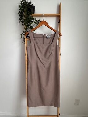 Worth 100 % Silk Taupe Square-Neck Midi Sheath Dress Size 6